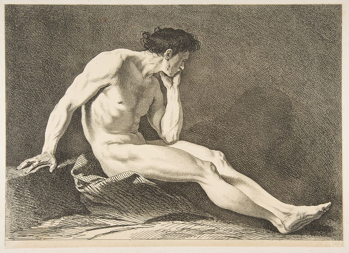 An "Académie": Sitting Man, Carle (Charles André) Vanloo (French, Nice 1705–1765 Paris), Etching 