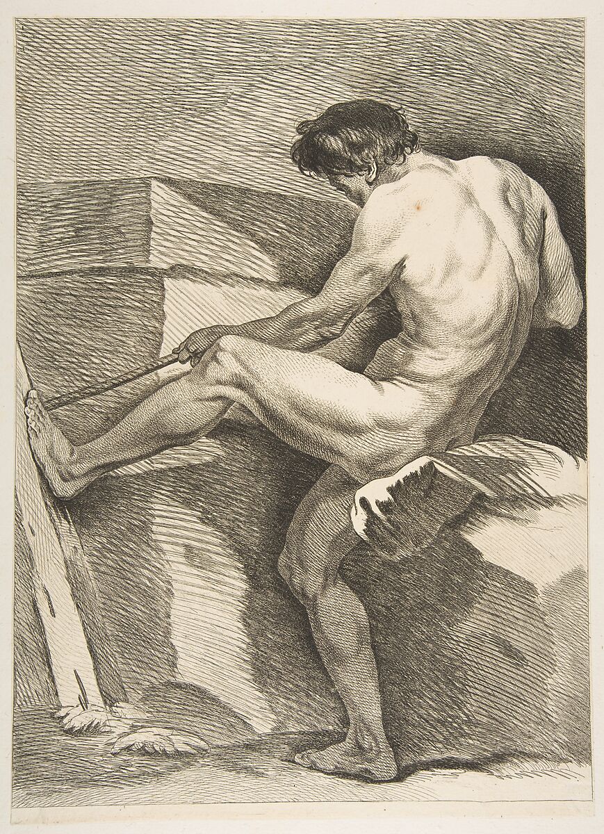 An "Académie": Man Pulling a Cord, Carle (Charles André) Vanloo (French, Nice 1705–1765 Paris), Etching 