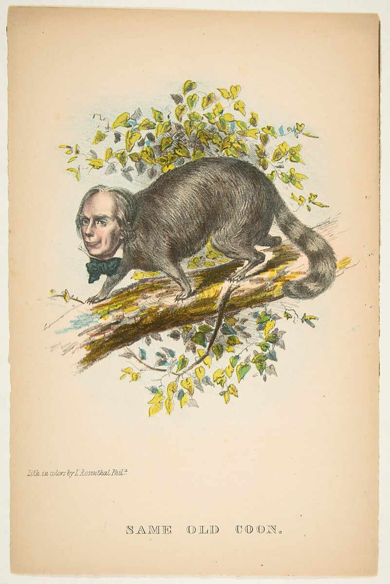 Same Old Coon (Henry Clay), from "The Comic Natural History of the Human Race", Henry Louis Stephens (American, Philadelphia, Pennsylvania 1824–1882 Bayonne, New Jersey), Color lithograph with watercolor and gum 