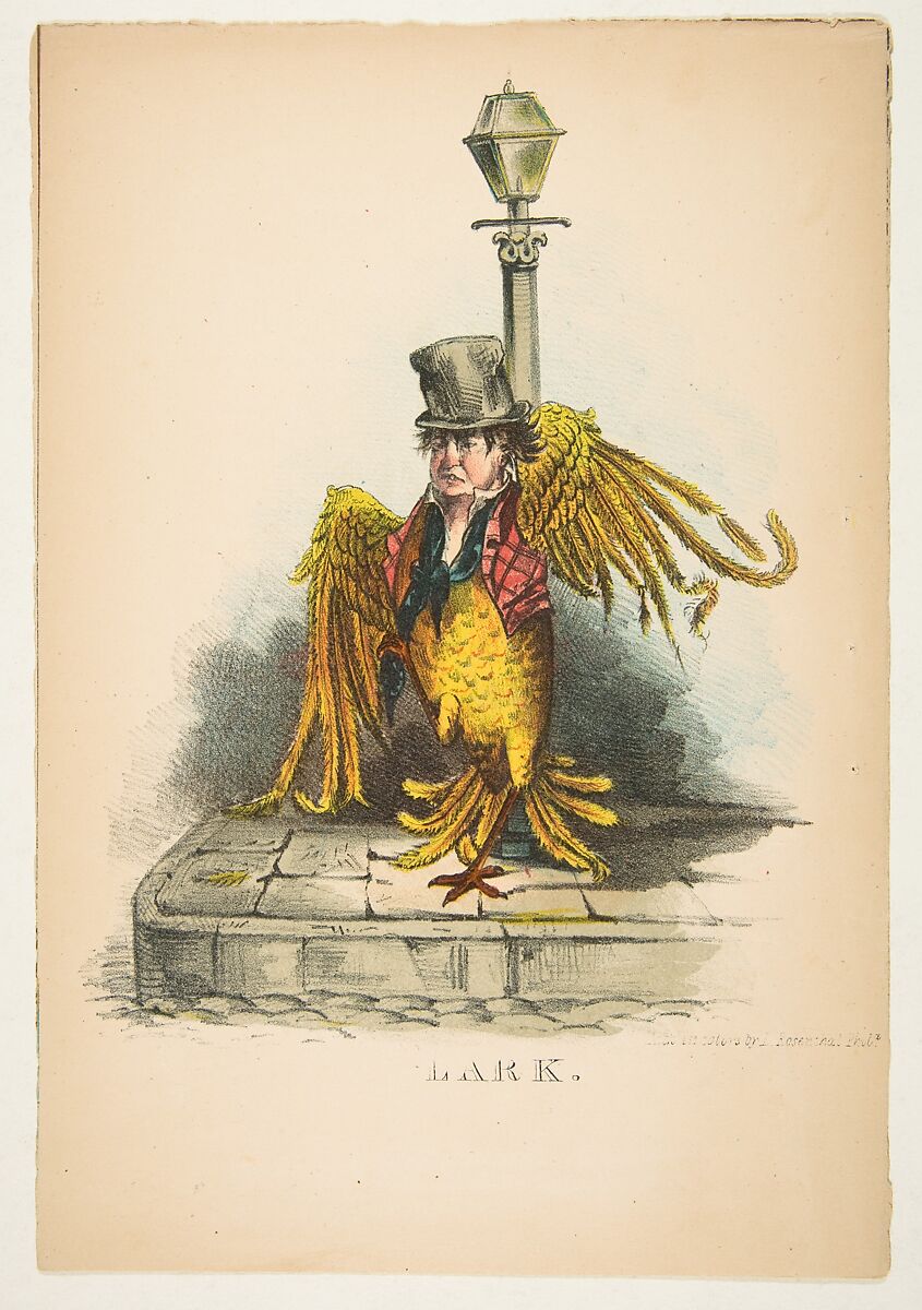 Lark, from "The Comic Natural History of the Human Race", Henry Louis Stephens (American, Philadelphia, Pennsylvania 1824–1882 Bayonne, New Jersey), Color lithograph with watercolor and gum 