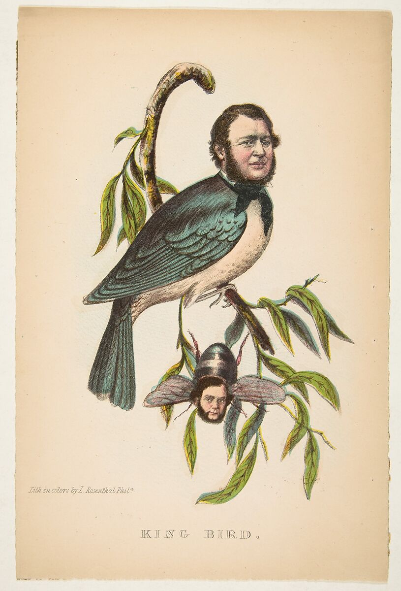 King Bird (Robert P. King and Alexander Baird), from "The Comic Natural History of the Human Race", Henry Louis Stephens (American, Philadelphia, Pennsylvania 1824–1882 Bayonne, New Jersey), Color lithograph with watercolor and gum 