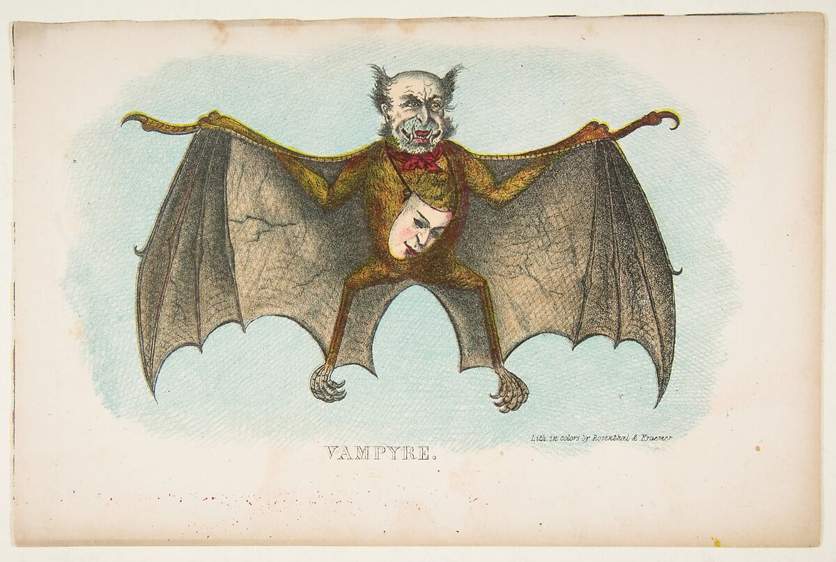 Vampyr, from "The Comic Natural History of the Human Race", Henry Louis Stephens (American, Philadelphia, Pennsylvania 1824–1882 Bayonne, New Jersey), Color lithograph with watercolor and gum 