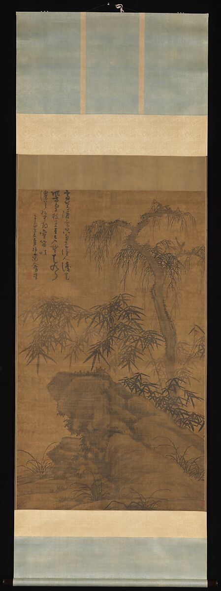 Bamboo, old tree, and rock, Wu Zhen (Chinese, 1280–1354), Hanging scroll; ink on silk, China