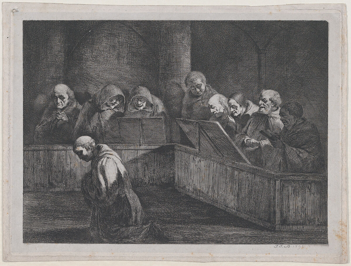 Monks Chanting, Jean Jacques de Boissieu (French, Lyons 1736–1810 Lyons), Etching with drypoint; third state of three 