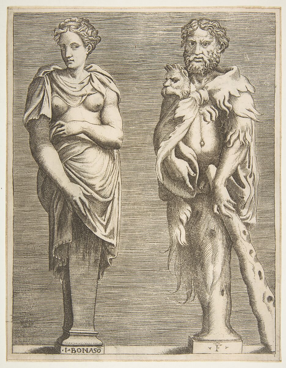 Terms of Hercules and Deianira, Giulio Bonasone (Italian, active Rome and Bologna, 1531–after 1576), Engraving 