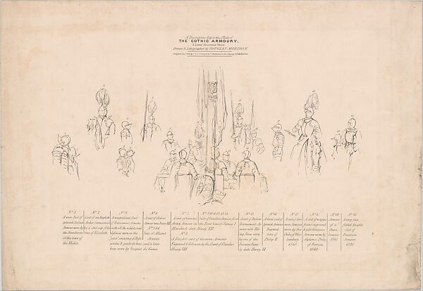 Descriptive Key to: The Gothic Armoury, 3 Grosvenor Street, London, Douglas Morison (British, London ca. 1810–1846/47 Dachet), Lithograph 