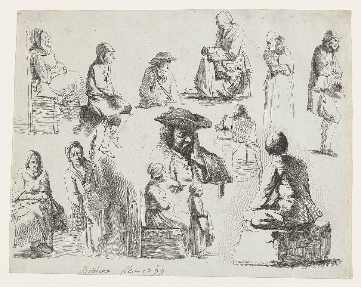 Study of Thirteen Figures, After Jean Jacques de Boissieu (French, Lyons 1736–1810 Lyons), Etching 