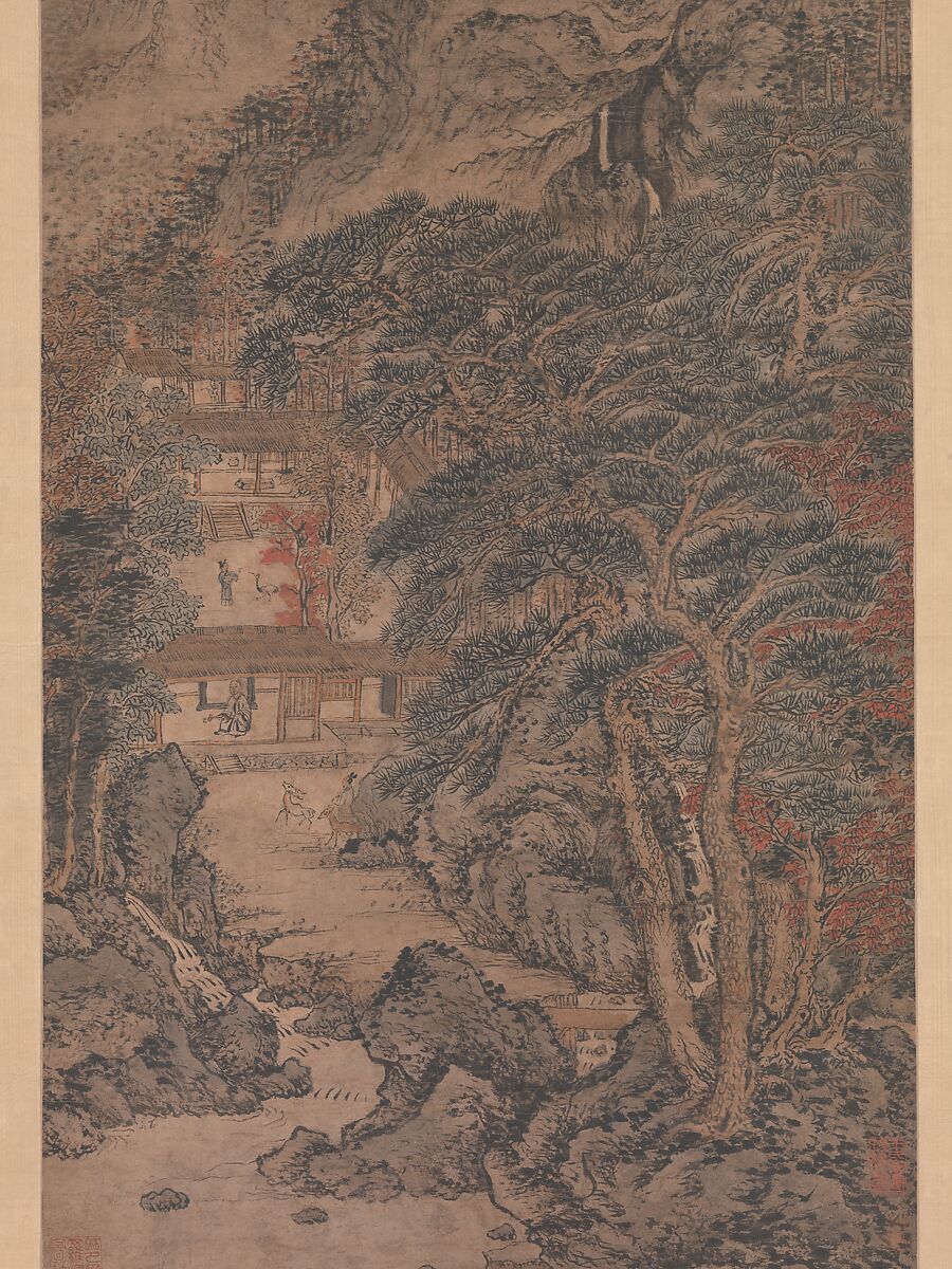 Simple Retreat, Wang Meng (Chinese, ca. 1308–1385), Hanging scroll; ink and color on paper, China