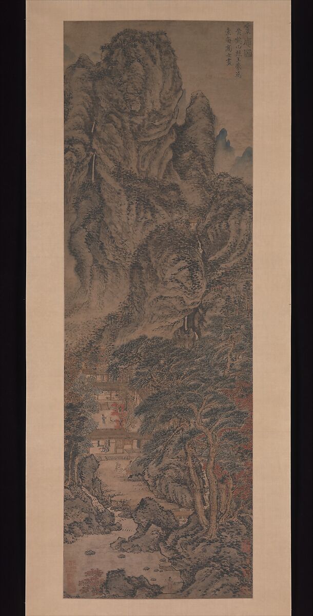 Simple Retreat, Wang Meng (Chinese, ca. 1308–1385), Hanging scroll; ink and color on paper, China 