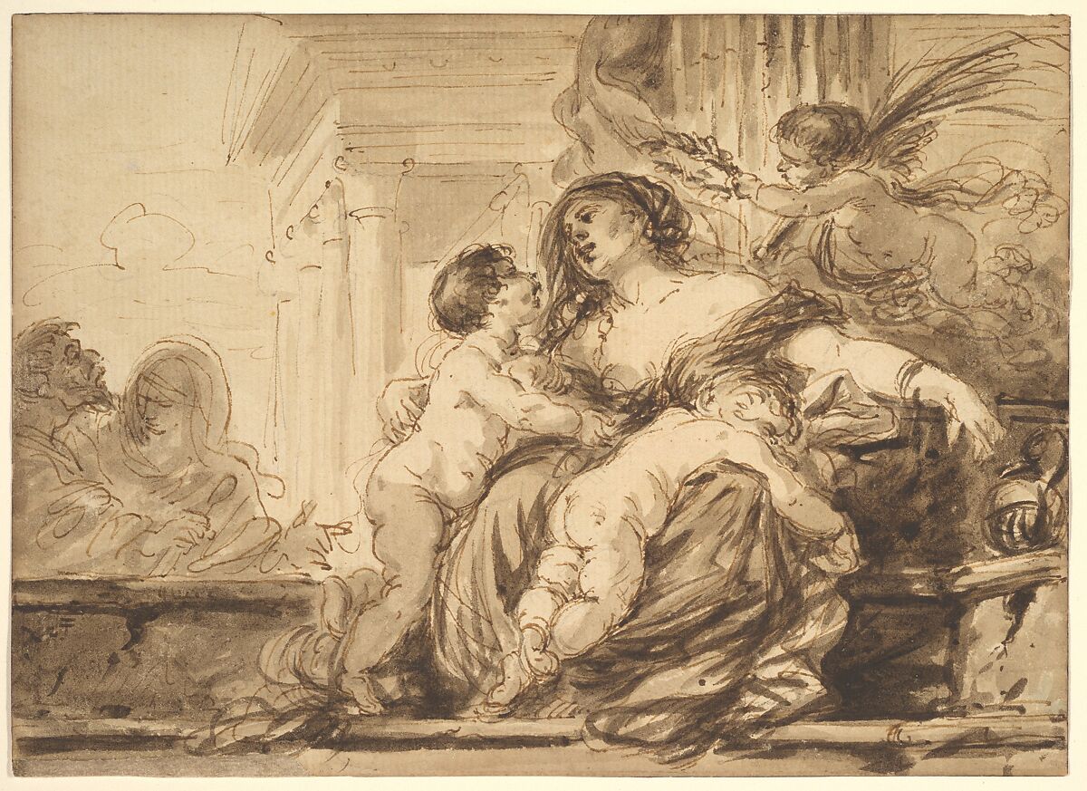 An Allegory of Charity, Jean Jacques Lagrenée (French, Paris 1739–1821 Paris), Pen and brown ink, brush and brown and gray wash 