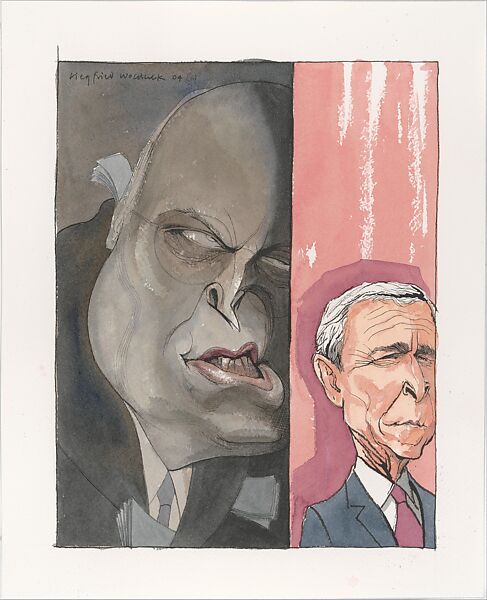 Bush's Voice (Cheney), Siegfried Woldhek (Dutch, born 1951), Pen and black ink and watercolor 