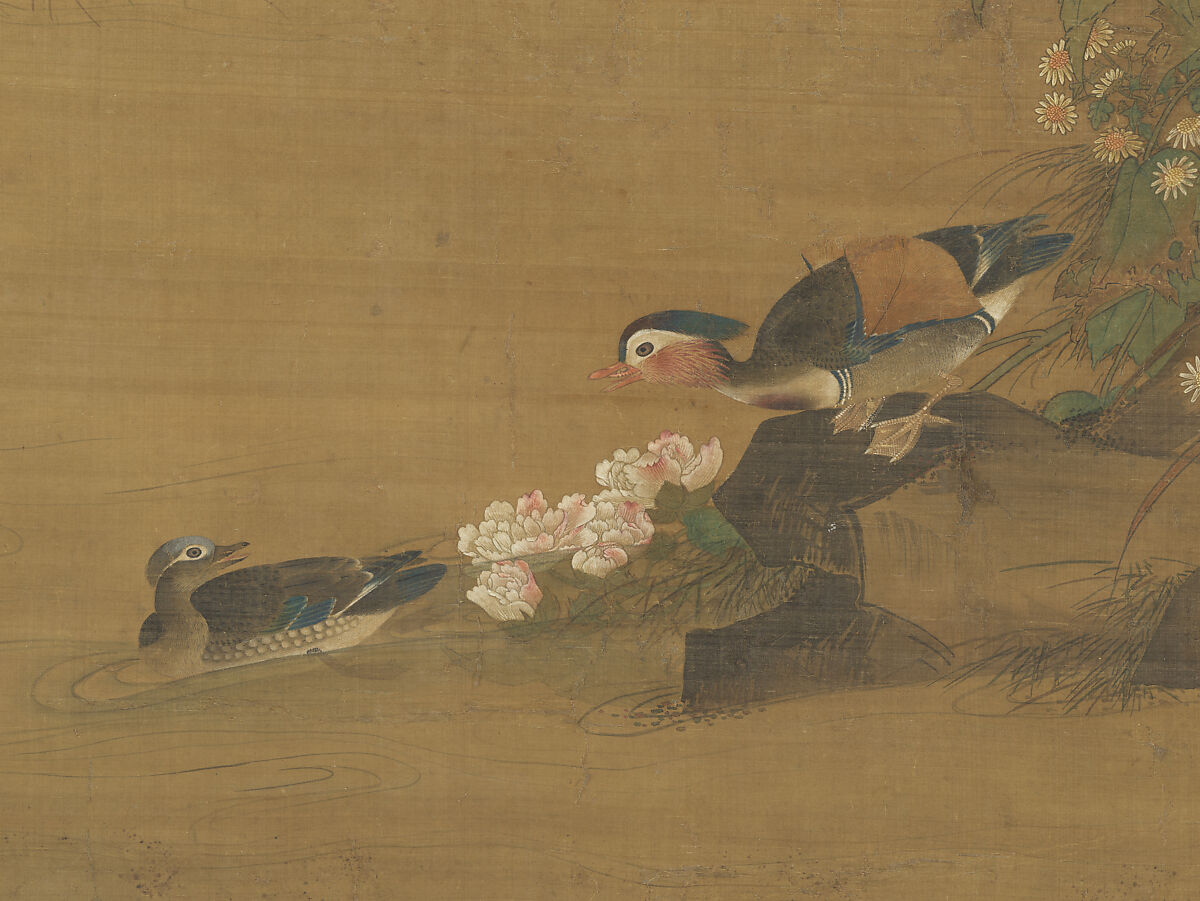 Mandarin ducks and cotton rose hibiscus, Lü Ji (Chinese, active late 15th century), Hanging scroll; ink and color on silk, China