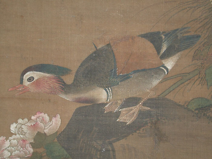 Mandarin ducks and cotton rose hibiscus, Lü Ji (Chinese, active late 15th century), Hanging scroll; ink and color on silk, China