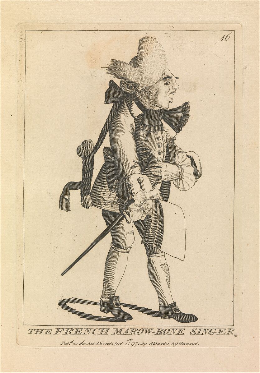 The French Marrow-bone Singer, Matthias Darly (British, ca. 1721–1780 London), Etching 