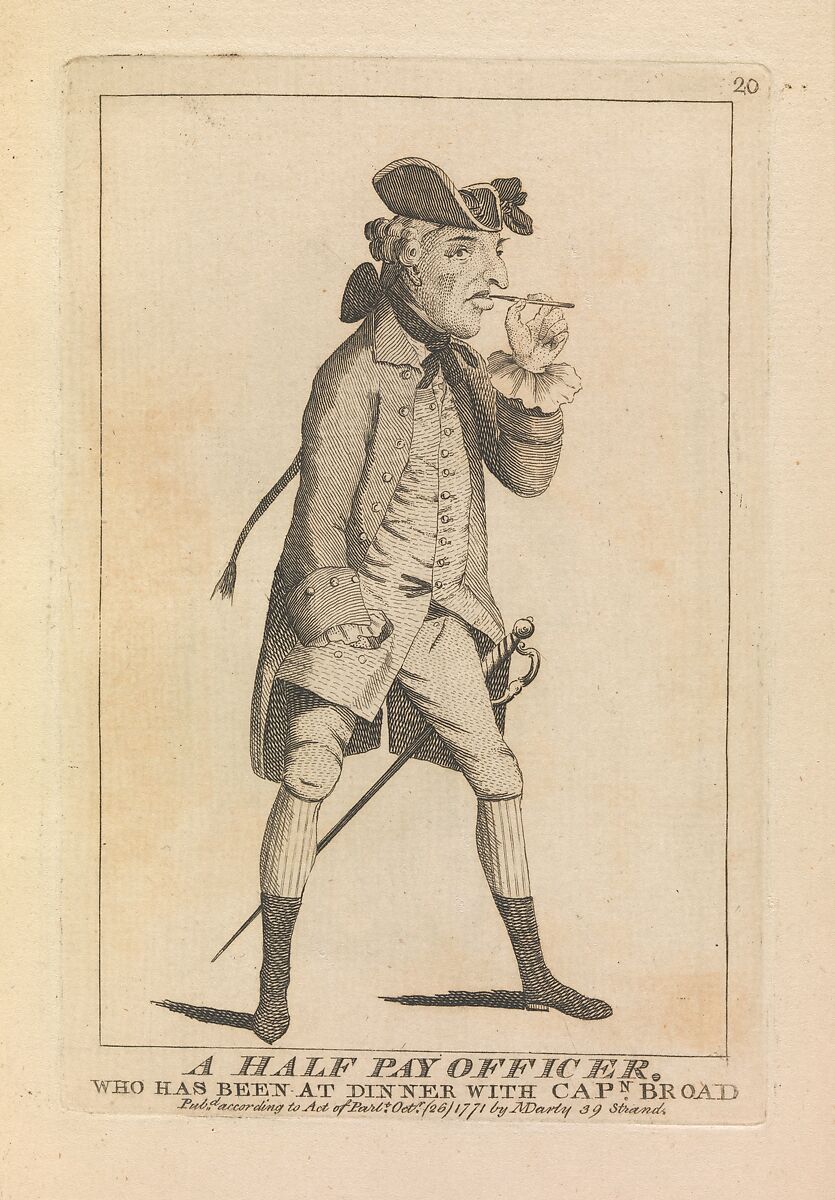 A Half Pay Officer Who Has Been at Dinner with Captain Broad, Matthias Darly (British, ca. 1721–1780 London), Etching 