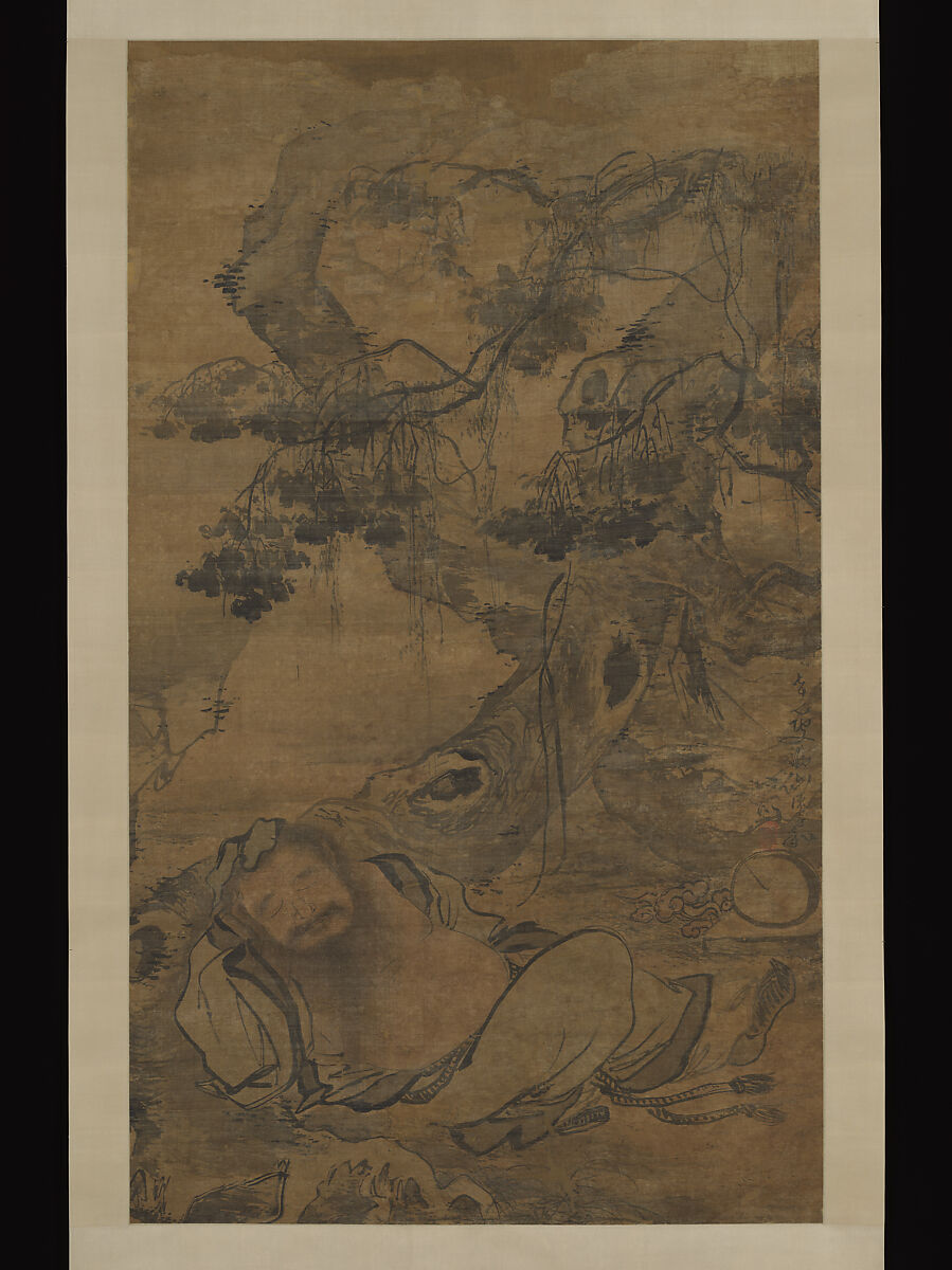 Drunken recluse beneath an old tree, Chen Zihe (Chinese, active early 16th century), Hanging scroll; ink on silk, China 