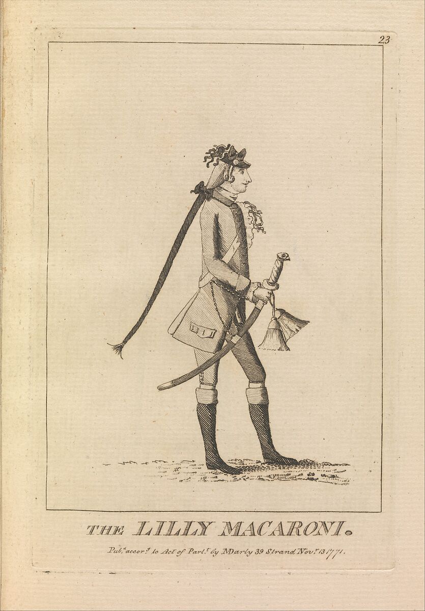The Lilly Macaroni, Matthias Darly (British, ca. 1721–1780 London), Etching 