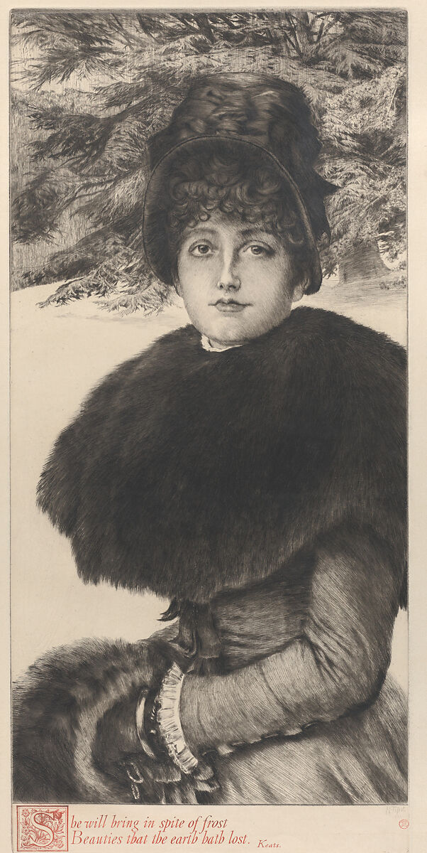 A Winter's Walk, James Tissot (French, Nantes 1836–1902 Chenecey-Buillon), Etching and drypoint on laid paper; second state of three 