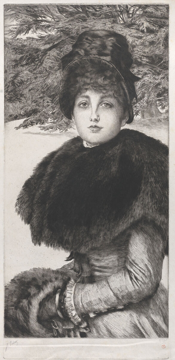 A Winter's Walk, James Tissot (French, Nantes 1836–1902 Chenecey-Buillon), Etching and drypoint on laid paper; first state of three 