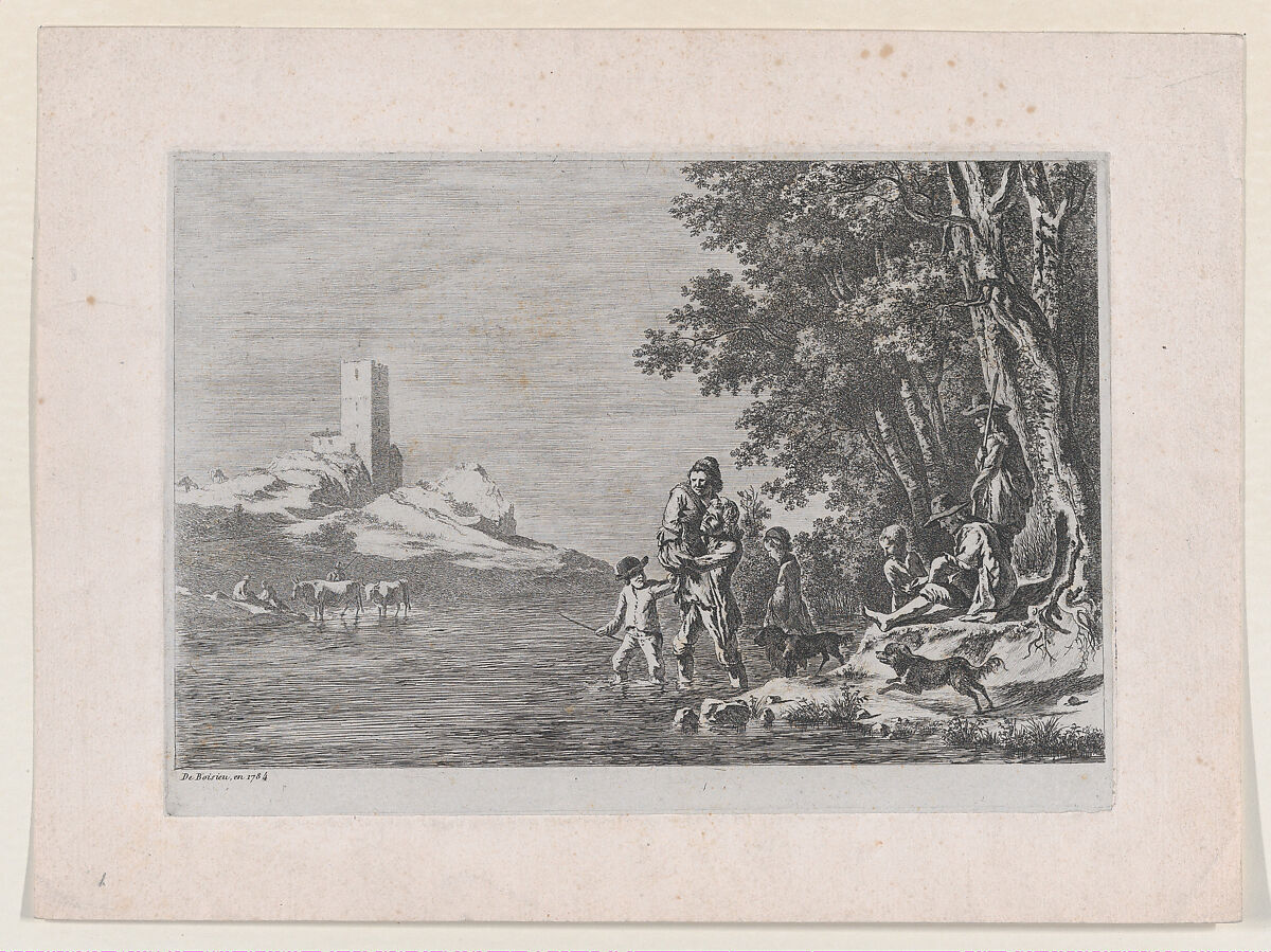 Figures Crossing a River, Johann Georg Primavesi (German, Heidelberg 1776–1855 Kassel), Etching 