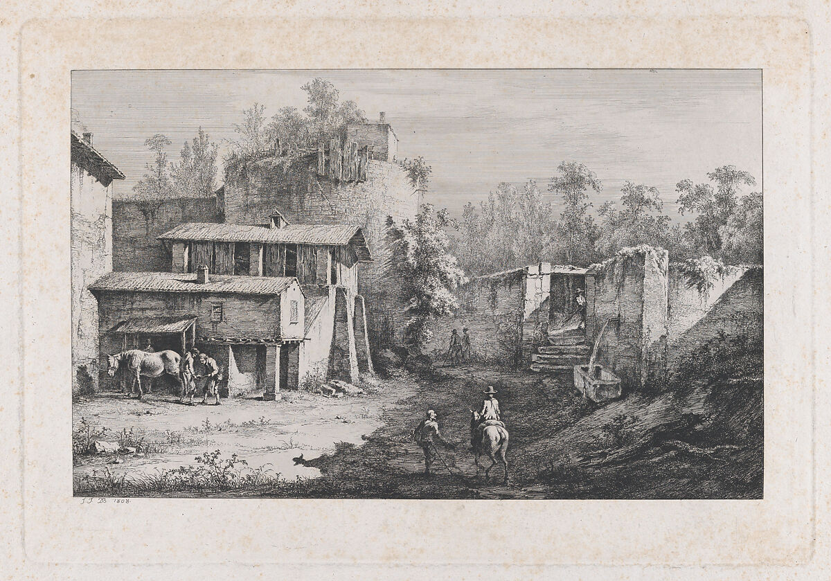 Landscape with Farrier, View of Terrebasse, France, Jean Jacques de Boissieu (French, Lyons 1736–1810 Lyons), Etching with drypoint; third state of five (Perez) 