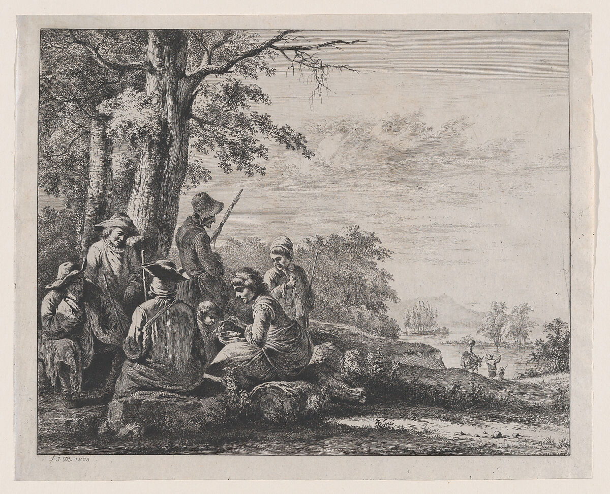 Peasants Resting, Jean Jacques de Boissieu (French, Lyons 1736–1810 Lyons), Etching with drypoint and roulette; fourth state of four 