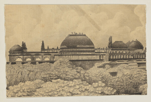Exterior View of an Indian Temple, Anonymous, Italian, 19th century ?, Brush and gray wash over pen and ink 