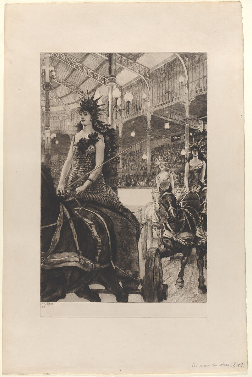 The Ladies of the Chariots at the Hippodrome (Ces dames des chars à l'Hippodrome), James Tissot (French, Nantes 1836–1902 Chenecey-Buillon), Etching and drypoint on laid paper; only state 