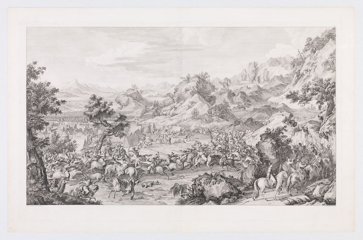 Storming the Camp at Mount Gadan, Jacques Philippe Le Bas (French, Paris 1707–1783 Paris), Etching and engraving 