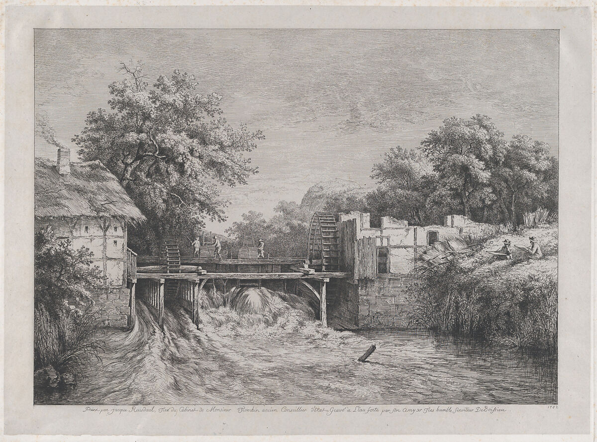 The Watermill, after a painting by Ruisdaël, Jean Jacques de Boissieu (French, Lyons 1736–1810 Lyons), Etching with drypoint 