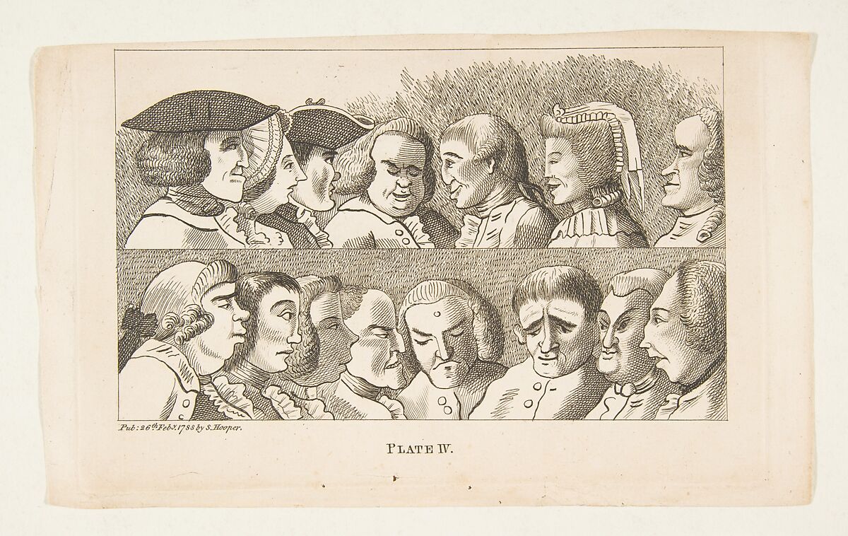 Plate IV, from Rules for Drawing Caricaturas, Francis Grose (British, baptised 1731–1791), Etching 