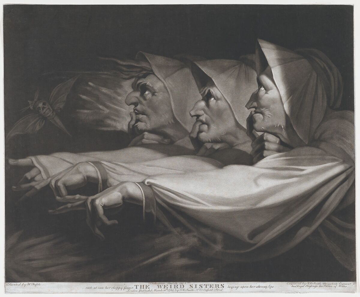 The Weird Sisters (Shakespeare, MacBeth, Act 1, Scene 3), John Raphael Smith (British, baptized Derby 1751–1812 Doncaster), Mezzotint 