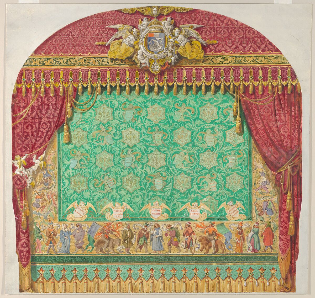 Design for a Theater Curtain, Aimé Chenavard (French, Lyons 1798–1838 Paris), Watercolor, gouache, and gilt 