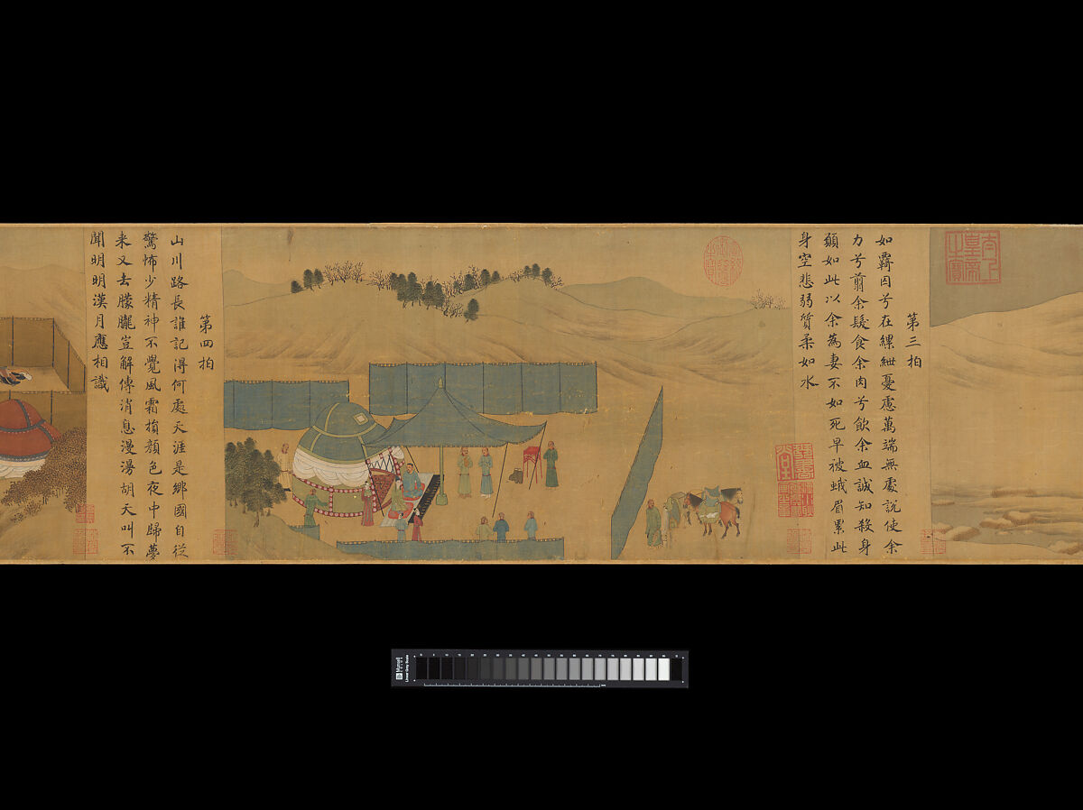 Eighteen Songs of a Nomad Flute: The Story of Lady Wenji, Unidentified artist Chinese, early 15th century, Handscroll; ink, color, and gold on silk, China