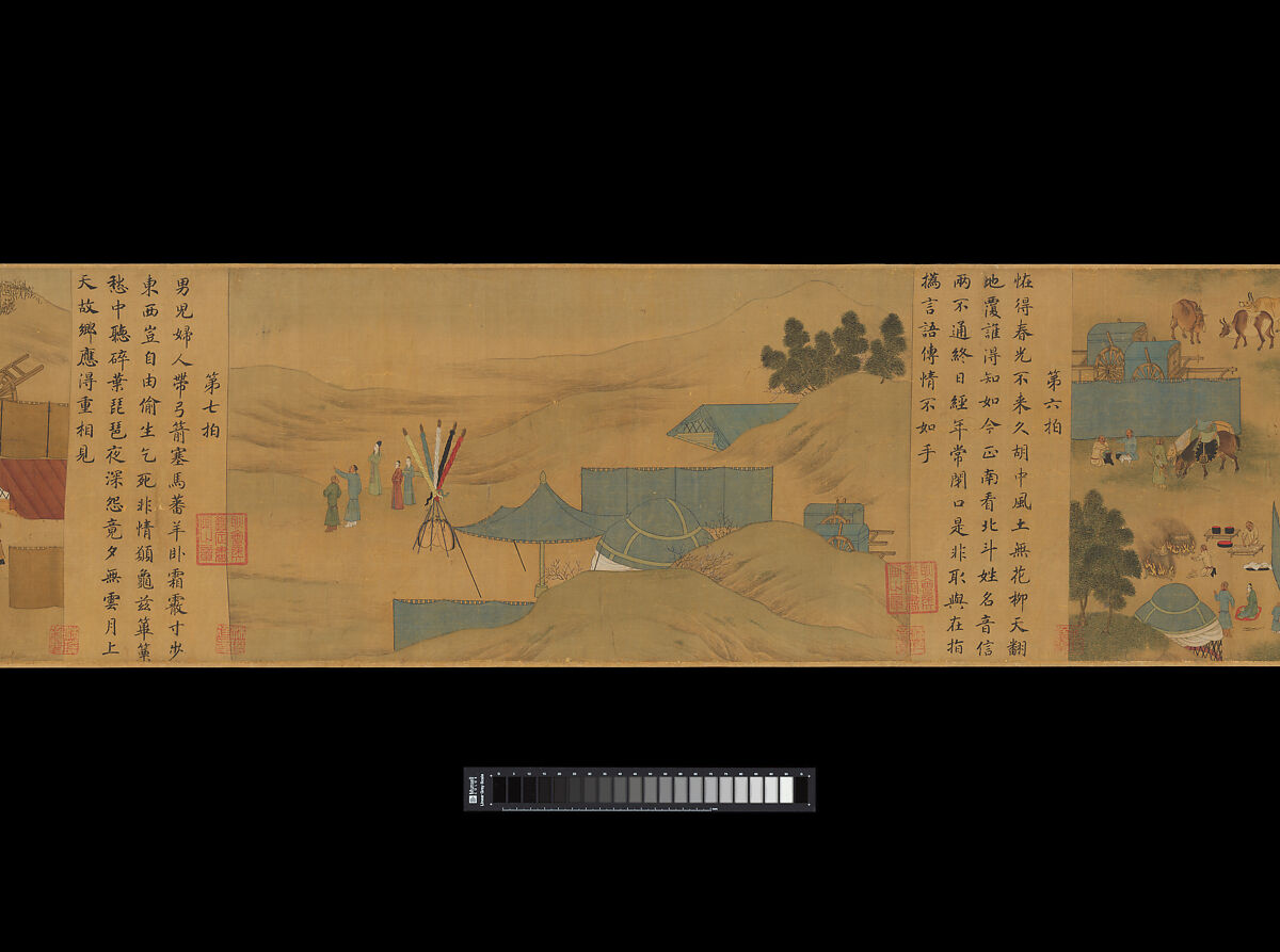 Eighteen Songs of a Nomad Flute: The Story of Lady Wenji, Unidentified artist Chinese, early 15th century, Handscroll; ink, color, and gold on silk, China