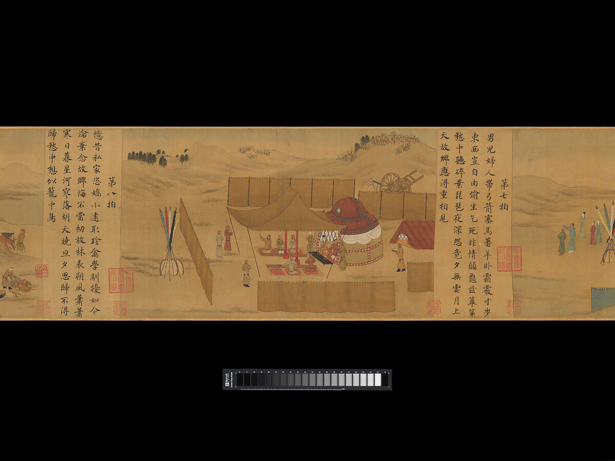 Eighteen Songs of a Nomad Flute: The Story of Lady Wenji, Unidentified artist Chinese, early 15th century, Handscroll; ink, color, and gold on silk, China