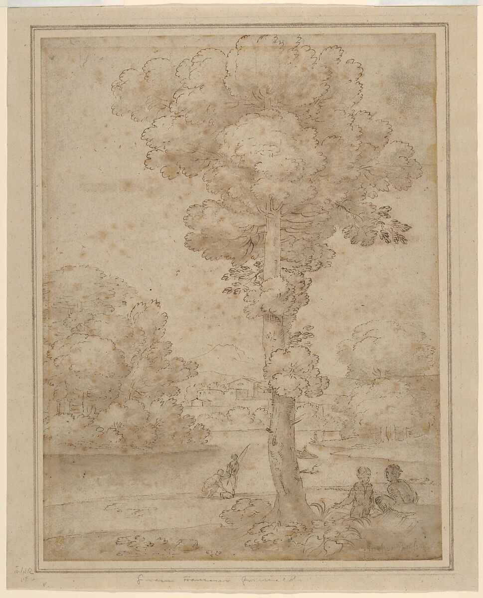 Pastoral Scene, Giovanni Francesco Grimaldi (Italian, Bologna 1606–1680 Rome), Brown pen and ink 