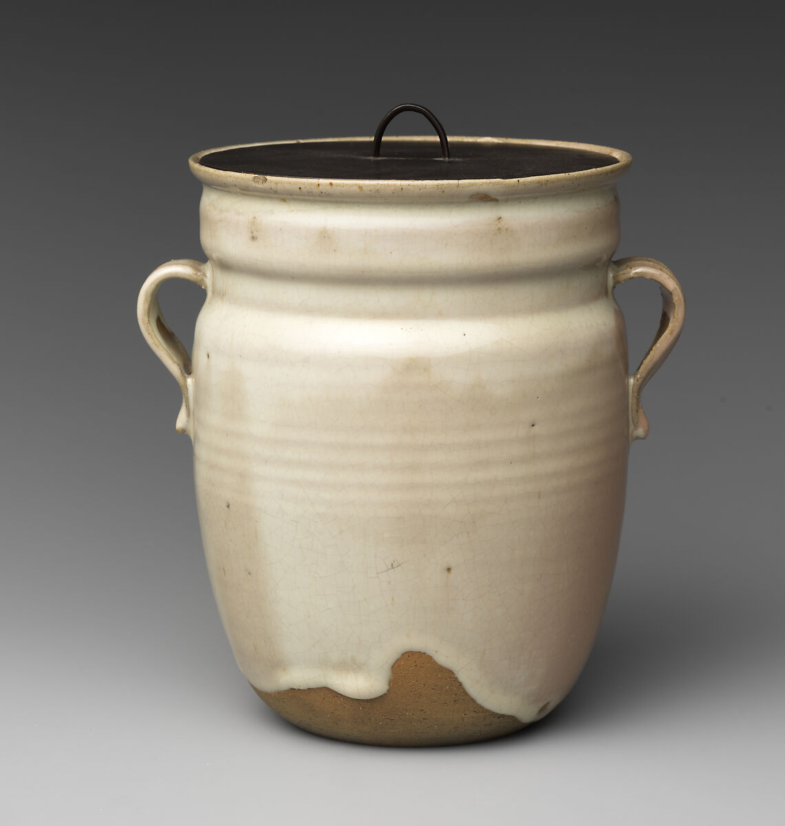 Water Jar, Nonomura Ninsei (Japanese, active ca. 1646–94), Pottery covered with glaze; handles at sides (Kyoto ware), Japan