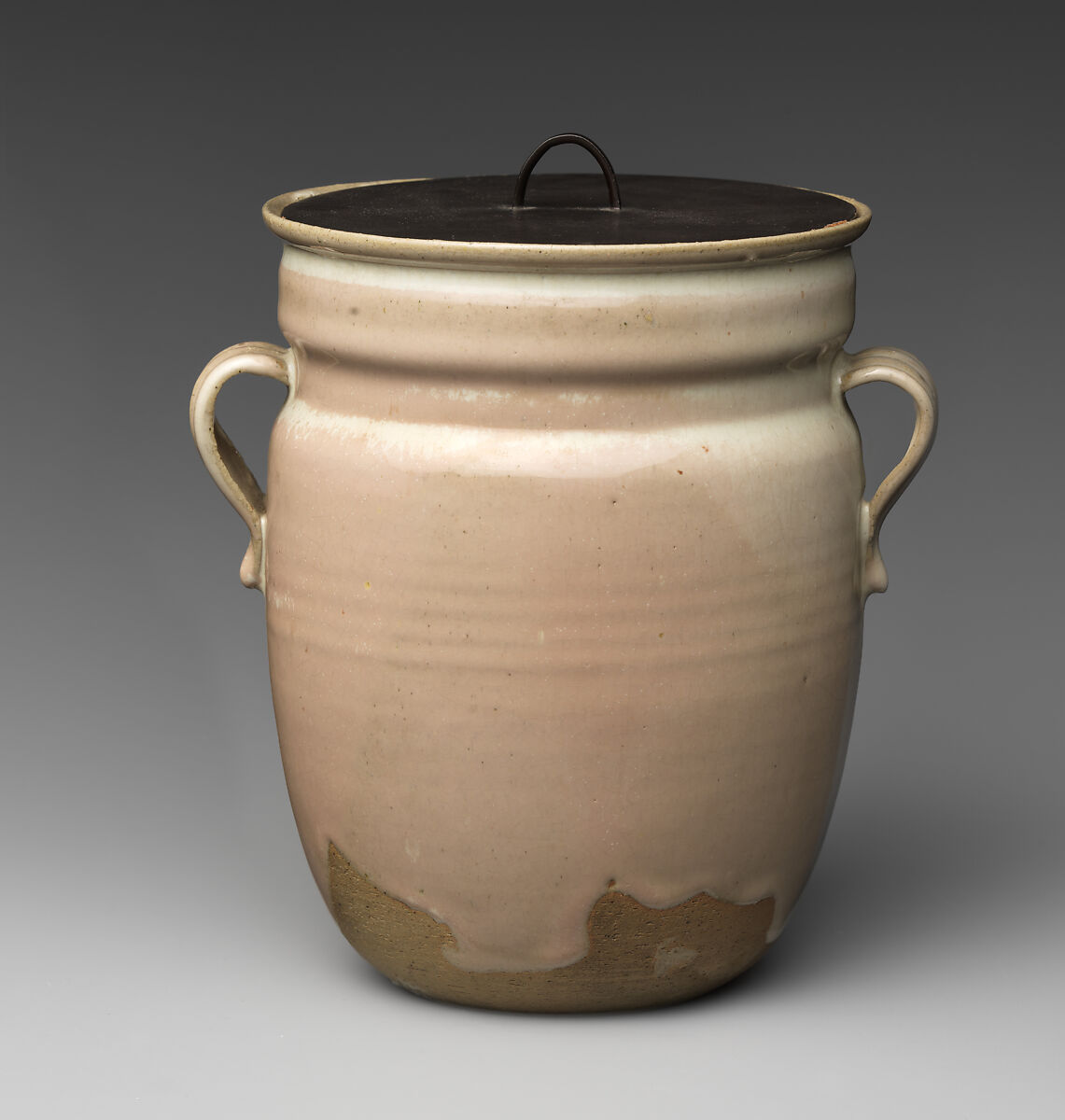 Water Jar, Nonomura Ninsei (Japanese, active ca. 1646–94), Pottery covered with glaze; handles at sides (Kyoto ware), Japan 