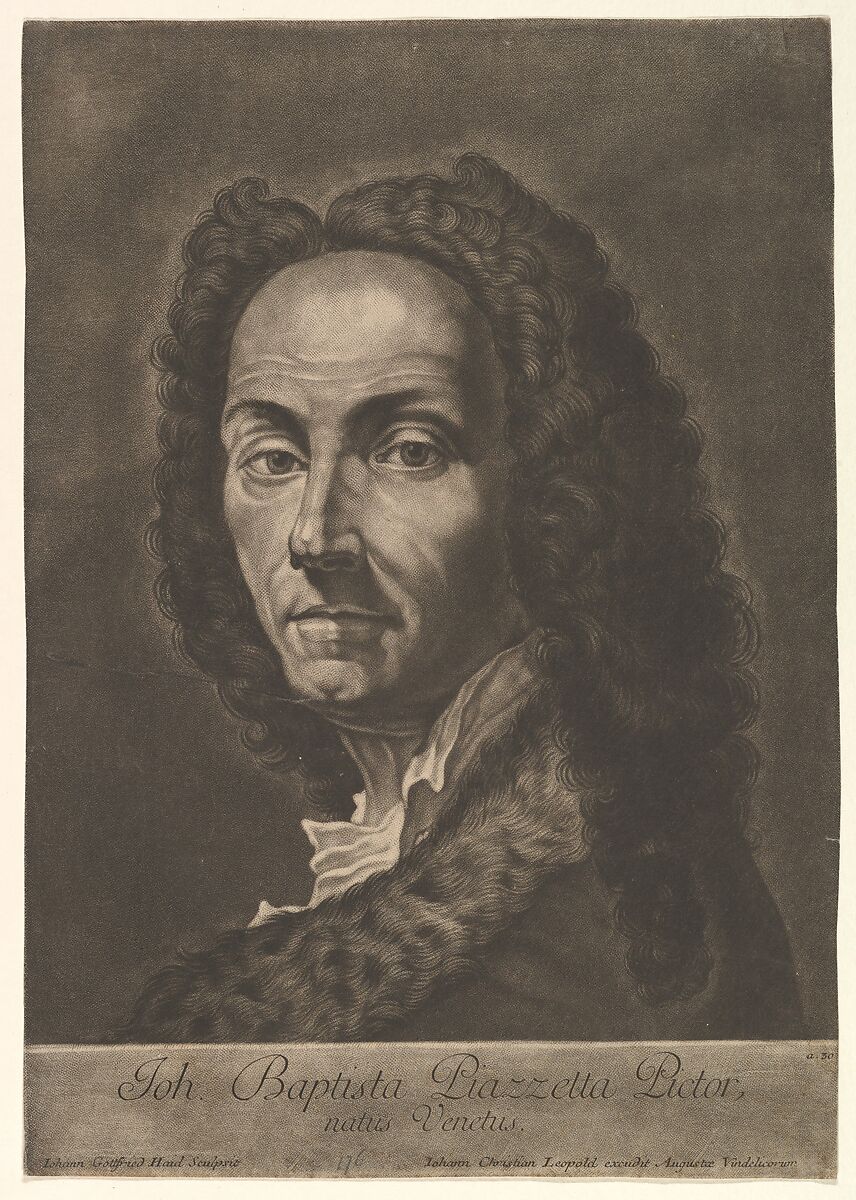 Portrait of Giovanni Battista Piazzetta, Johann Gottfried Haid (German, Augsburg 1714–1776 Vienna), Mezzotint 