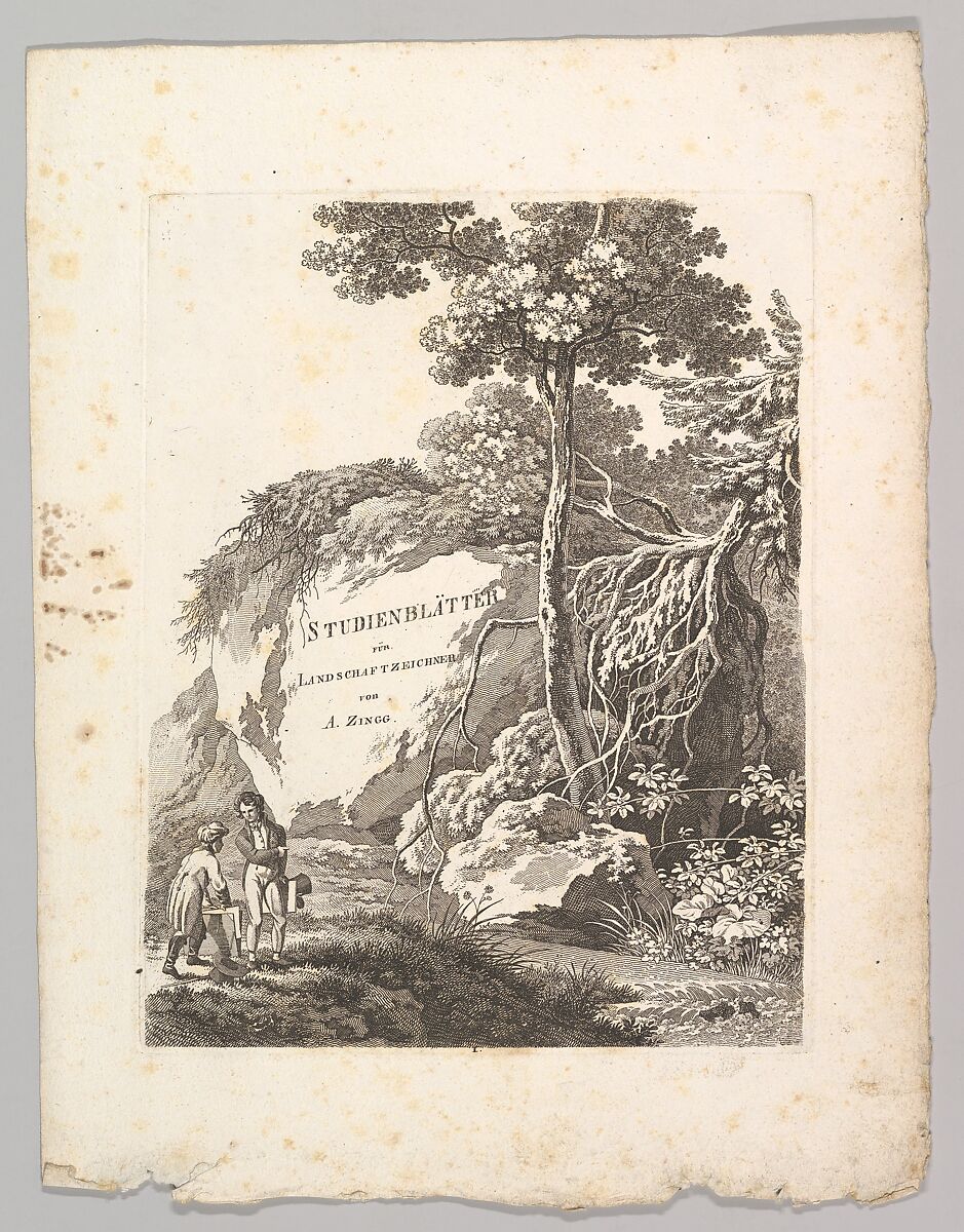 Studienblätter für Landschaftzeichner, Adrian Zingg (Swiss, St. Gallen 1734–1816 Leipzig), Etching and letterpress text in original lithographed, ochre-colored paper cover 