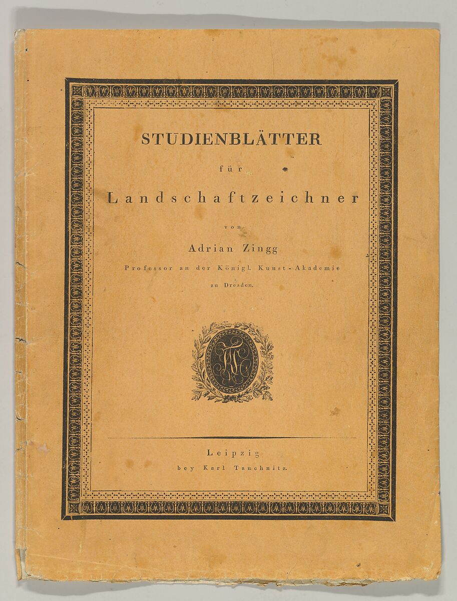 Studienblätter für Landschaftzeichner, Adrian Zingg (Swiss, St. Gallen 1734–1816 Leipzig), Etching and letterpress text in original lithographed, ochre-colored paper cover