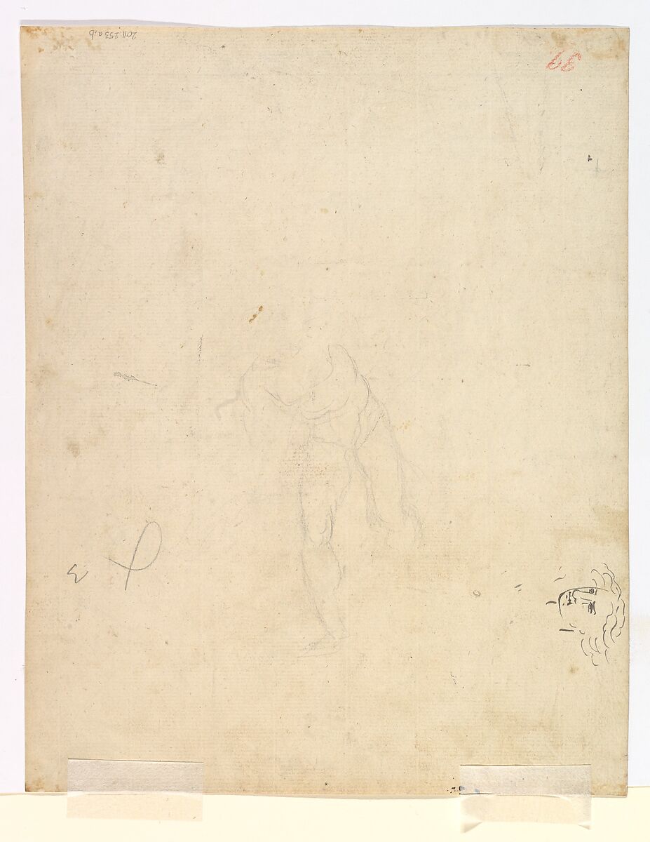 The Sword of Damocles; verso: Sketches of Man's Head and of a Figure with a Raised Arm, Christoffer Wilhelm Eckersberg (Danish, Blåkrog 1783–1853 Copenhagen), Pen and black ink, over graphite