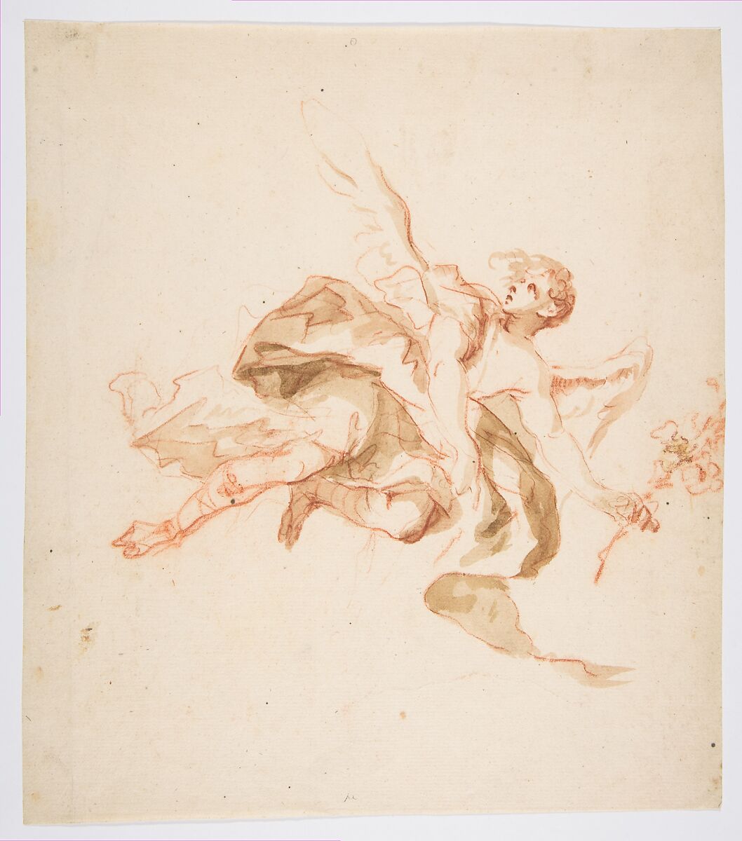 An Angel holding a Lily, Cosmas Damian Asam (German, Benediktbeuern 1686–1739 Munich), Red chalk, brush and brown ink 