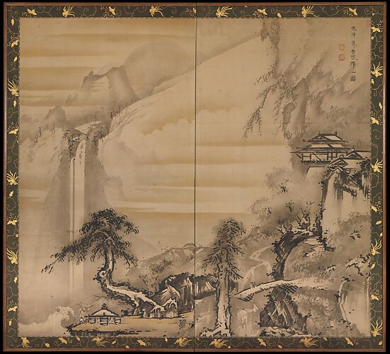 Chinese Scholar Contemplating a Waterfall