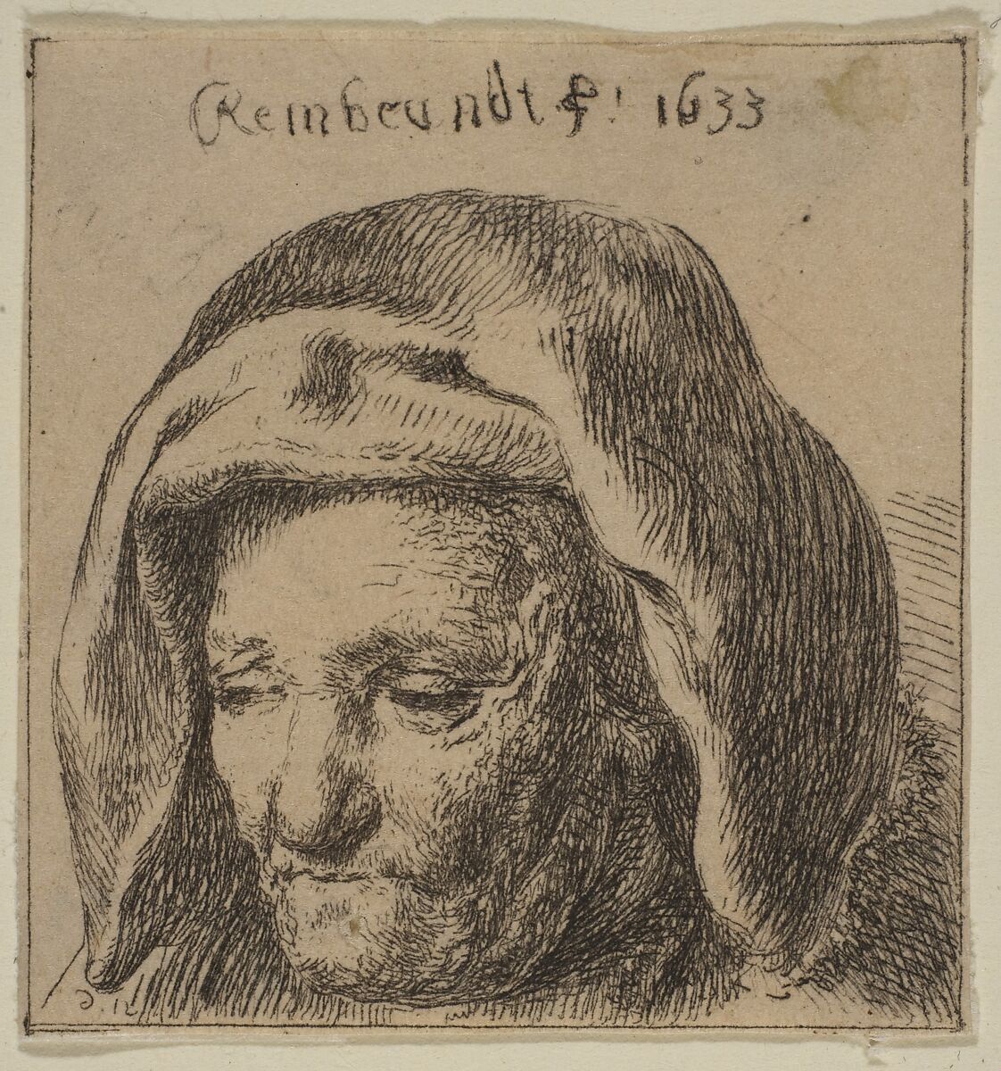 Rembrandt's Mother in a Cloth Headress, Looking Down, Baron Dominique Vivant Denon (French, Givry 1747–1825 Paris), Etching