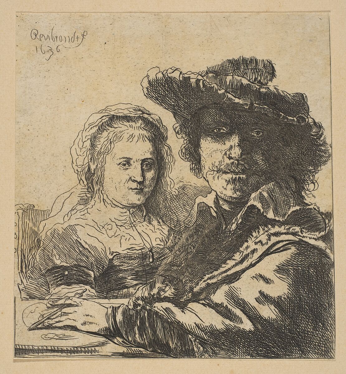 Rembrandt and his Wife (copy), Chevalier Ignace Joseph de Claussin (French, 1766–1844 Paris), Etching