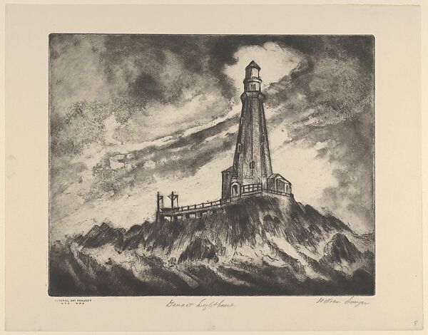 Gannett Lighthouse, William Sanger (American, Brooklyn, New York 1875–1961 New York), Etching and aquatint 