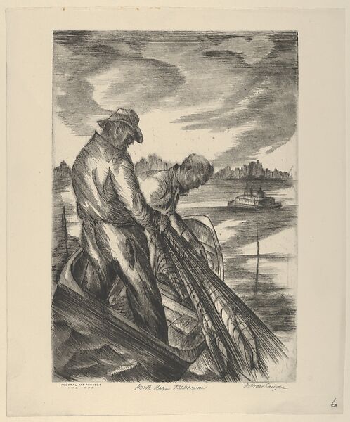 North River Fishermen, William Sanger (American, Brooklyn, New York 1875–1961 New York), Drypoint 