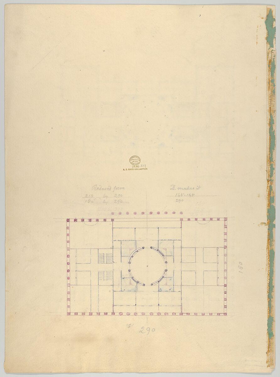 Plan by T. Cole, Esq. for the Capitol of Ohio, Alexander Jackson Davis (American, New York 1803–1892 West Orange, New Jersey), Watercolor, ink and graphite